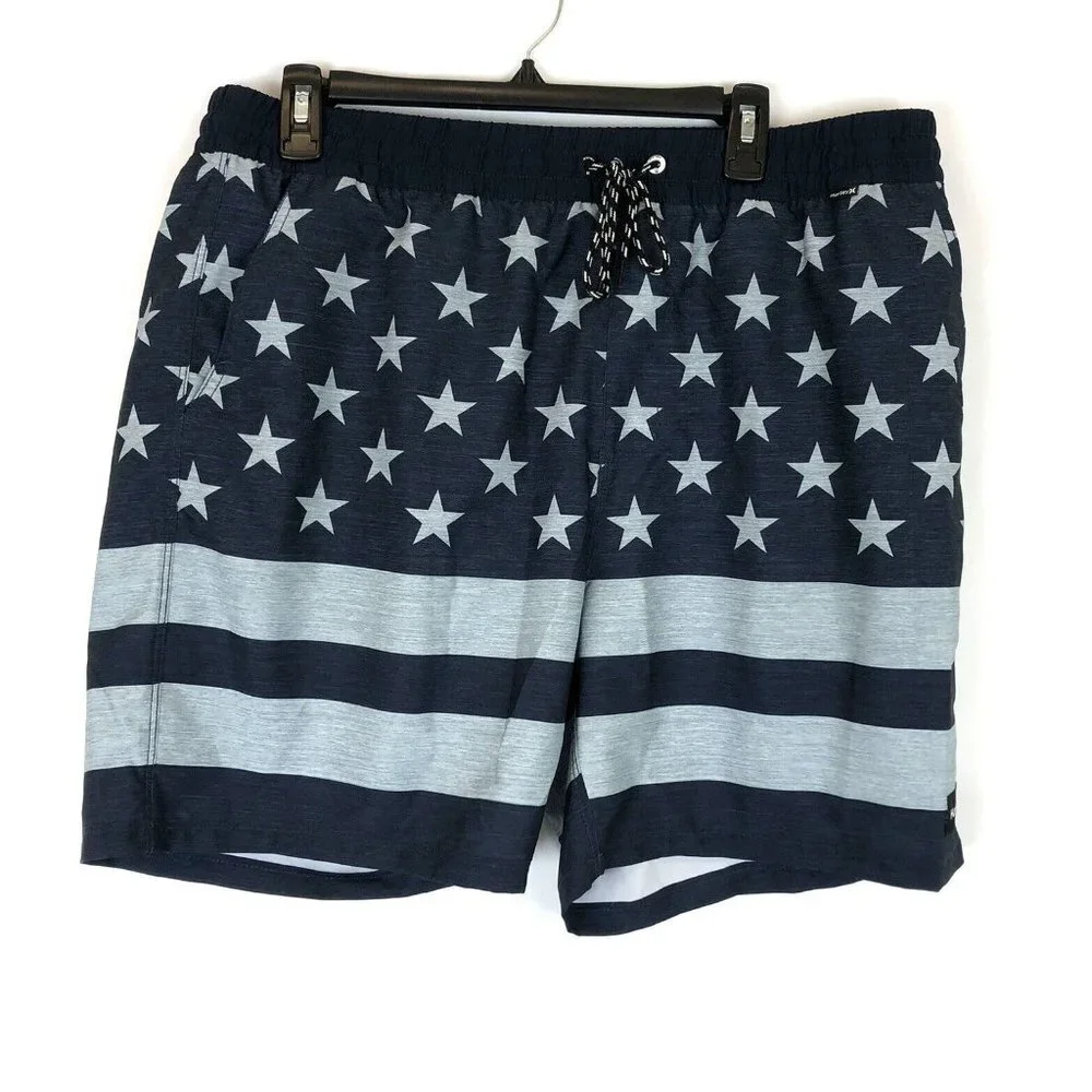 Hurley Men’s 18 Inch Blue Stars Stripes Board Shorts Size XL